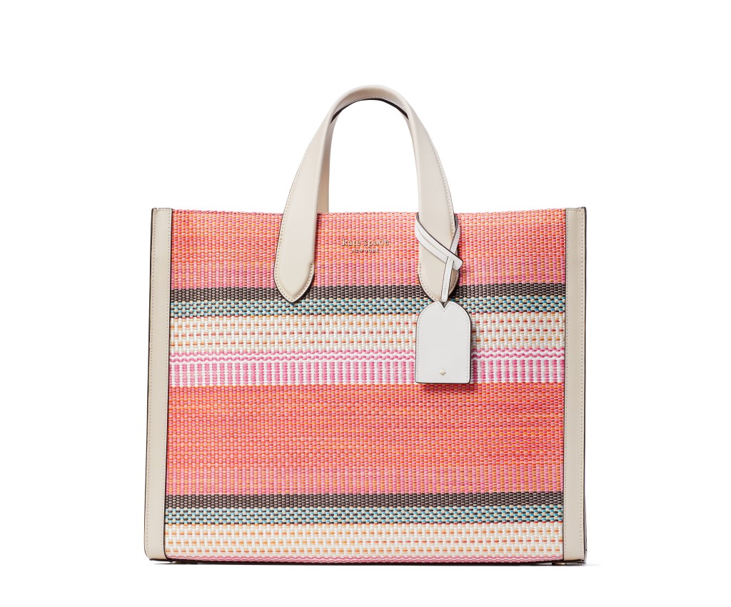 manhattan woven striped fabric large tote (pink multi)